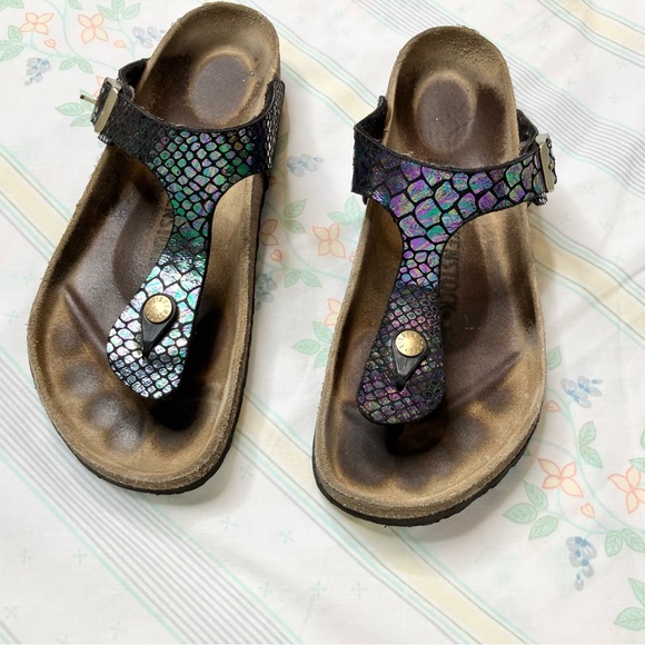 Birkenstock Gizeh Birko-Flor Iridescent Black Sandals size 39 (US 8 - 8.5) - Picture 1 of 5